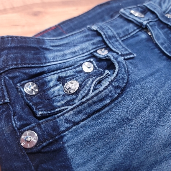 TRUE RELIGION  CURVY SKINNY FLP MIDNIGHT SN WASH RAW Hem Size26 - Picture 3 of 11